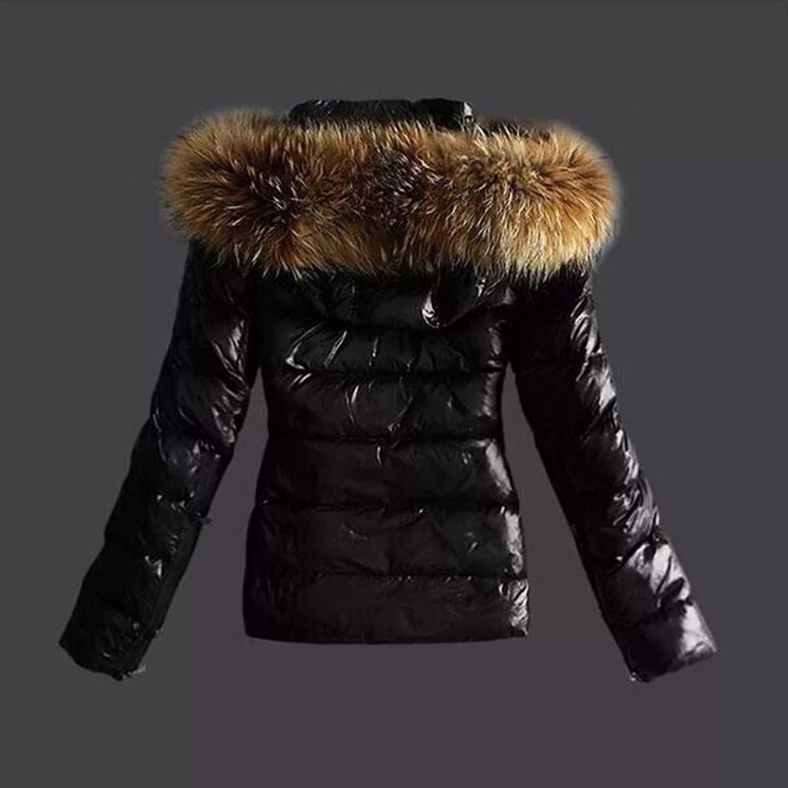 Manteau D'hiver - Doudoune Brillante pour Femme - Veste d'hiver Courte - Veste Matelassée - Vêtement D'extérieur pour Femme - Manteau D'hiver en Duvet avec col en Fausse Fourrure