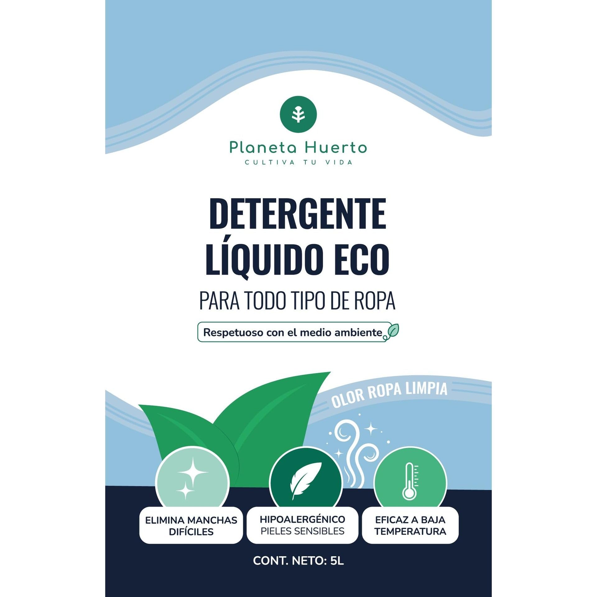 PLANETA HUERTO | Pack 3x Detergente Líquido Ropa Eco 5L - Aroma Natural y Fórmula Hipoalergénica