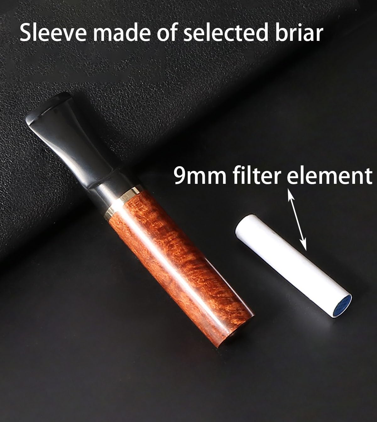 Boquilla cigarrillo madera,Porta cigarrillos hombre,Cigarrillo Filtro de Tabaco de Humo,Filtro de carbón activado de 9 mm，compatible con cigarrillos 7.8mm, con 10 Filtros Gratis.(D)