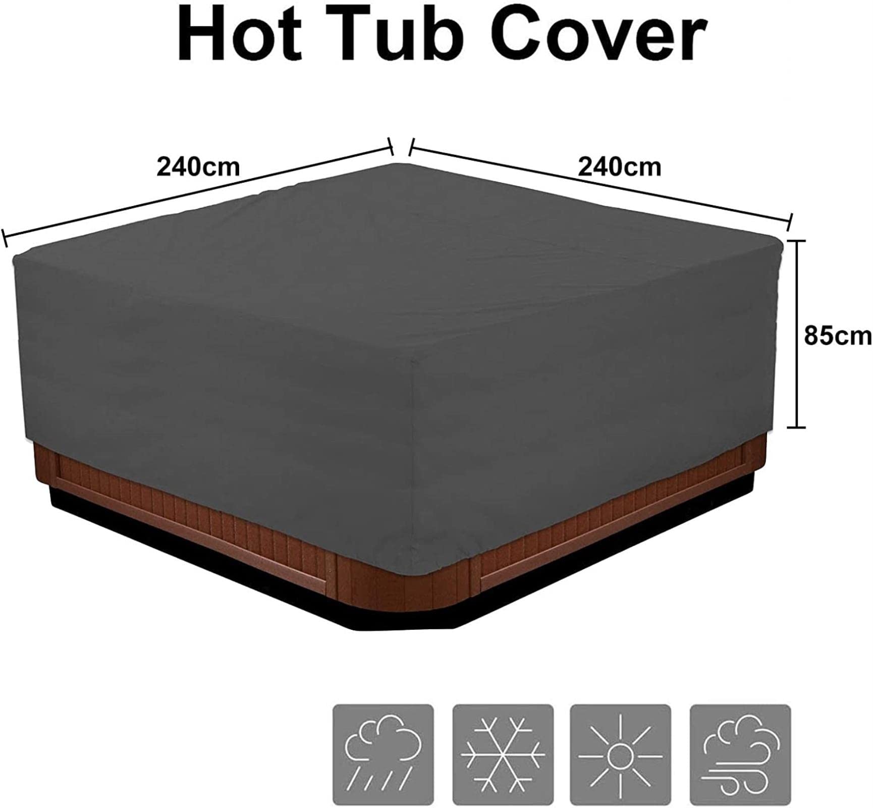 IBOWZ Quadratische Whirlpool-Abdeckung - Wasserdicht, UV-Schutz, 210x210x30 Cm, Grau, Oxford-Gewebe