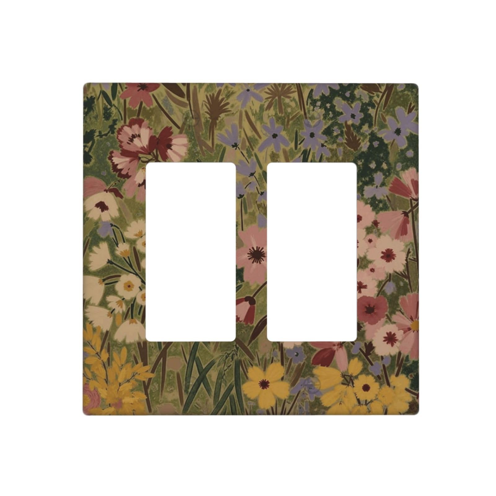 Xuejiaku Decorative Outlet Covers Vintage Watercolor Wildflower 2 Gang Light Switch Cover Plate Double Rocker Wall Plate Boho Floral Botanical Gfci Switchplate Faceplate for Cottagecore Decor