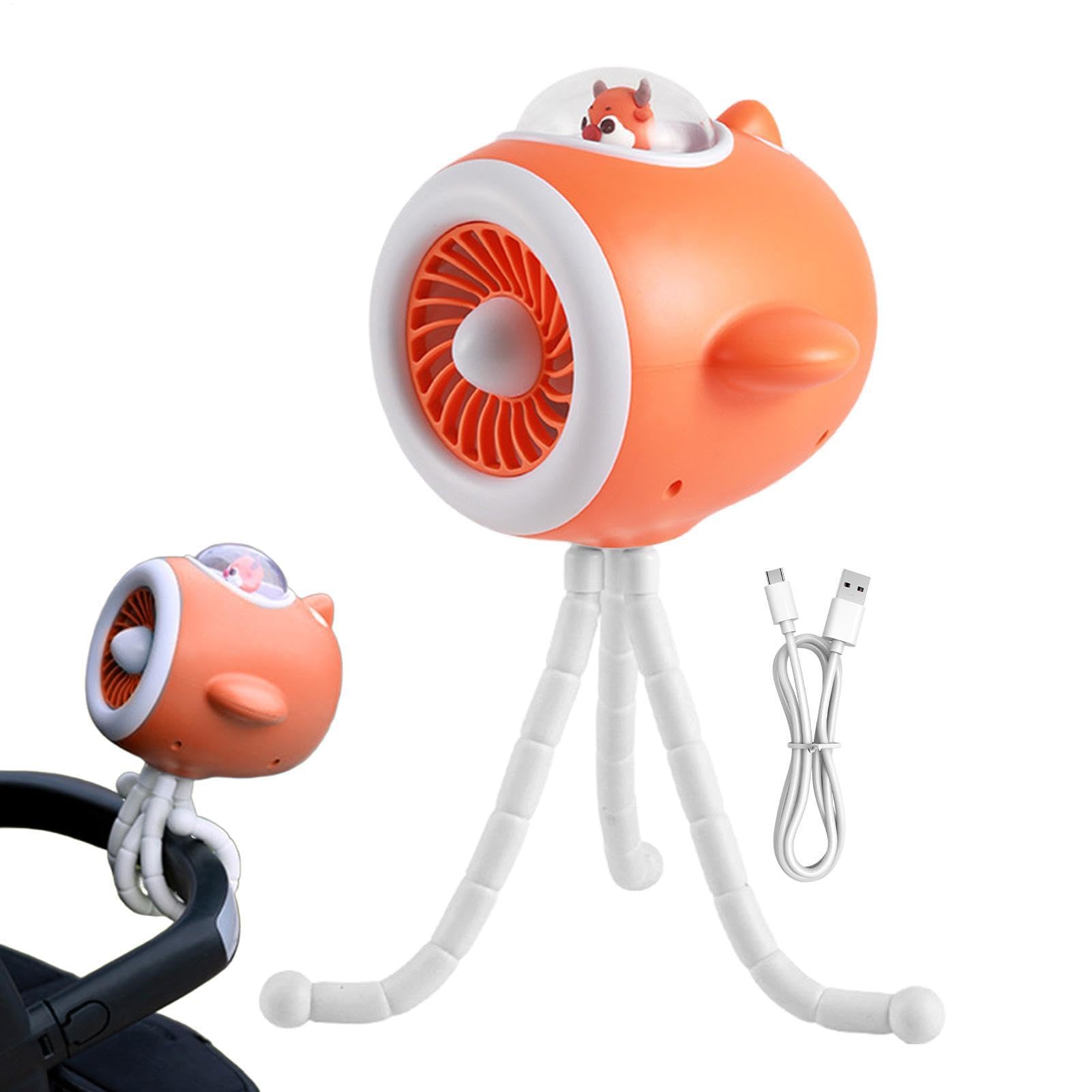 Genérico Ventilatore portatile per passeggino, luce LED girevole | Ventilatore elettrico da tavolo per bambini, adolescenti e adulti, viaggiatori, asilo, passeggiate quotidiane, estate