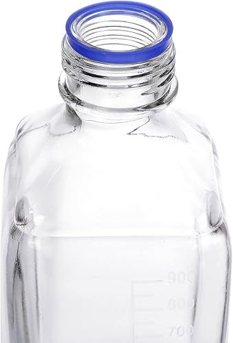 Miniatura 4 de Moonetto 4 botellas de almacenamiento de vidrio graduado cuadrado de laboratorio de 33.8 fl oz con tapa naranja de polipropileno GL45