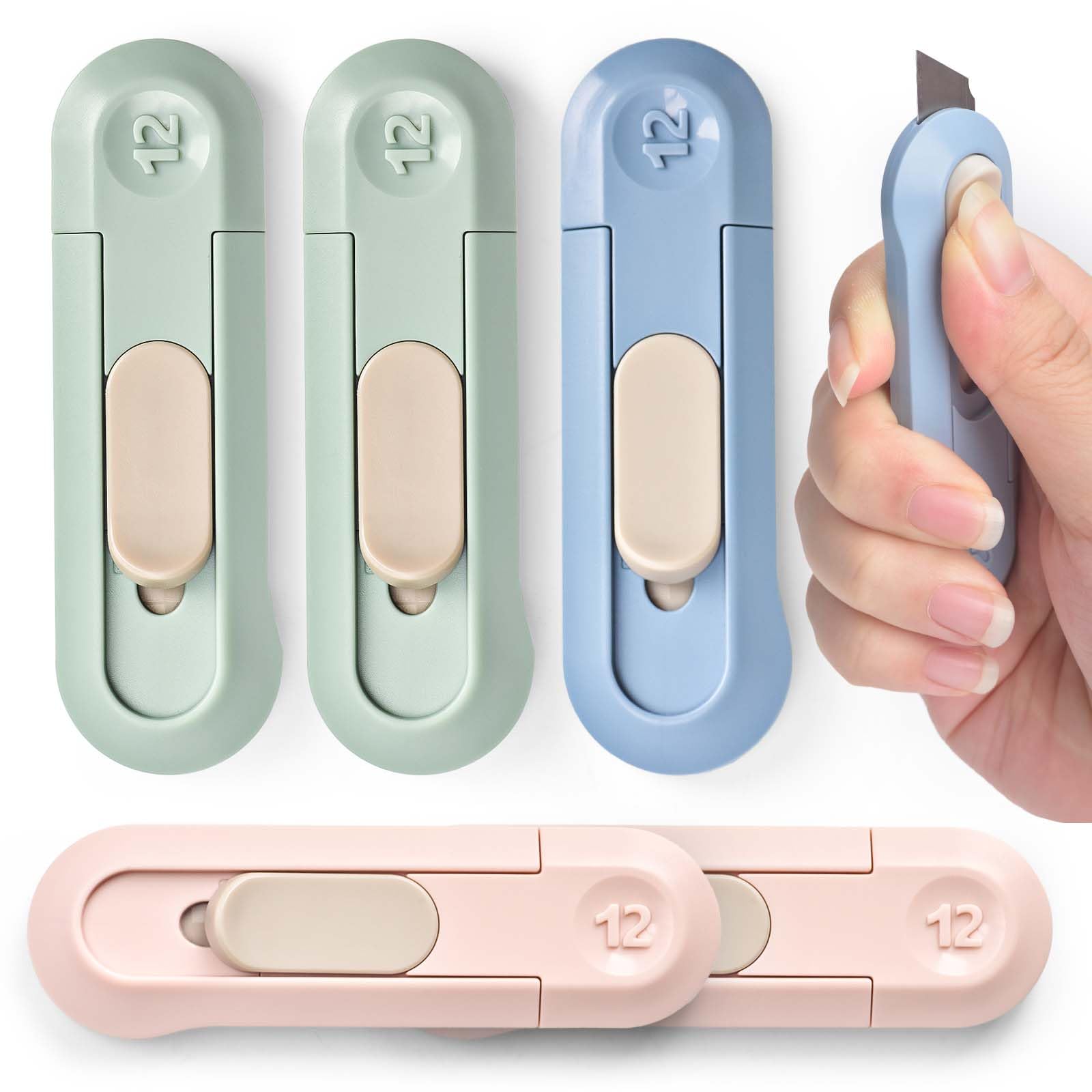 Letter Opener Box Cutter Cute 6 PCS, Automatic Knife Cartons Cardboard Cutter Featuring Compact Blade Razor Knives for Office, Home and School Use