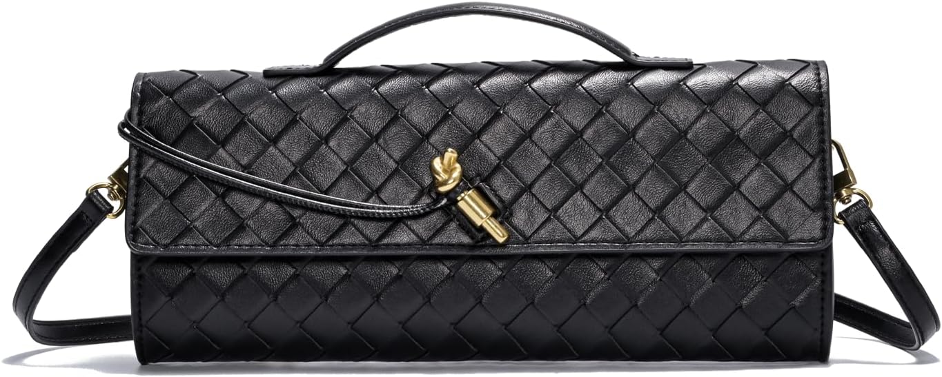 Trendy Woven Evening Clutch Purses for Women Evening Bags Handbags PU Leather Purse with Removable Shoulder Strap Bag - Image 3