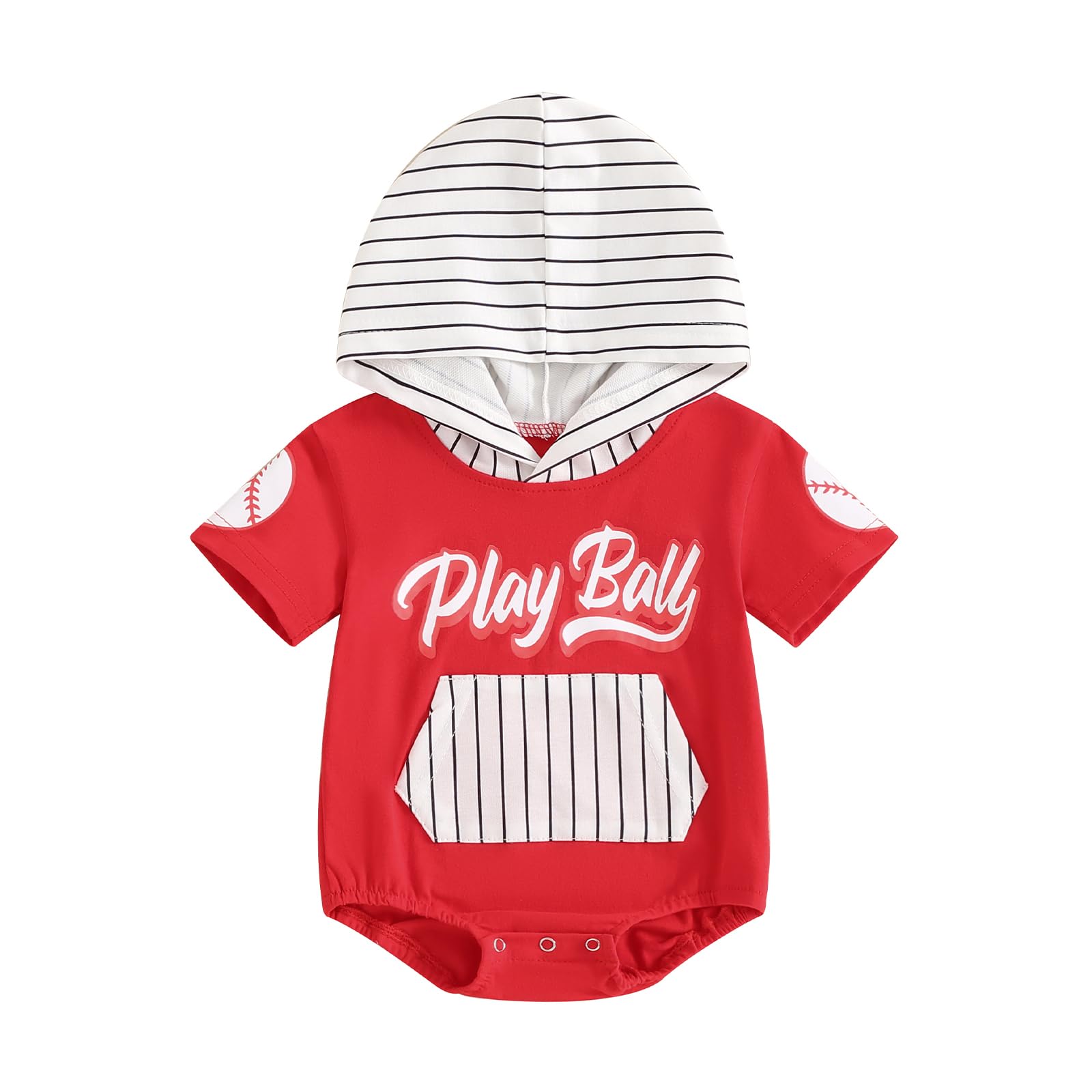 Ayalinggo Baby Boys Summer Jumpsuit Casual Striped Letter Baseball Print Short Sleeve Hooded Romper for Newborn Cute Clothes (Red romper, 3-6 Months)