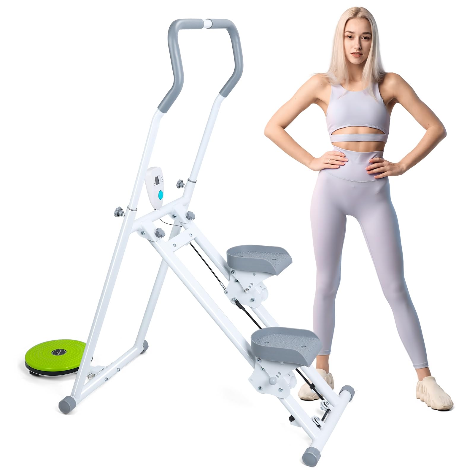 Máquina escaladora vertical de entrenamiento de cuerpo completo para gimnasio en casa, diseño compacto plegable con rango de escalones extendido, manubrio ajustable para ejercicio en