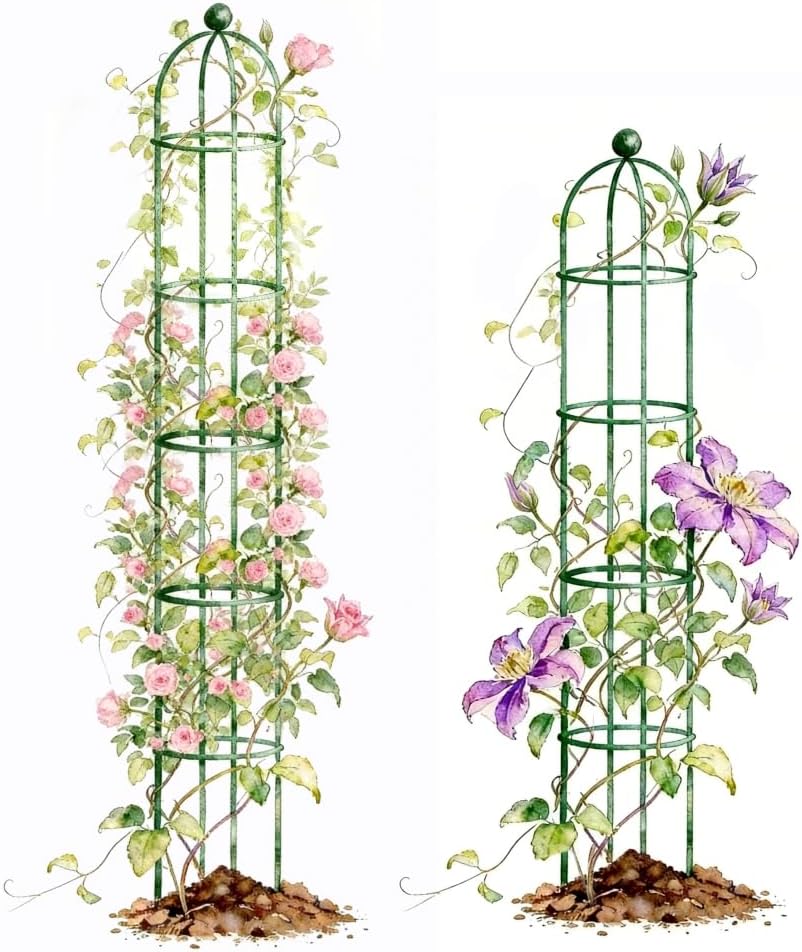 Vego Garden 7.6 ft Round Obelisk Garden Trellis, Metal Rustproof Plant Support Rose Trellis, Tower Potted Cages for Flowers Fruits Vegetable Vines Indoor & Outdoor