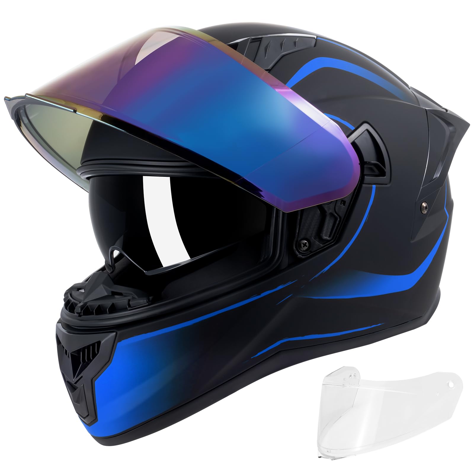 Full Face Motorcycle Helmets for Men Women, DOT Approved | Extra Clear Visor, Dual Visor Quick Release Buckle, Street Bike Auto Racing Helmet for Adult Motorbike ADV Moped Scooter ATV
