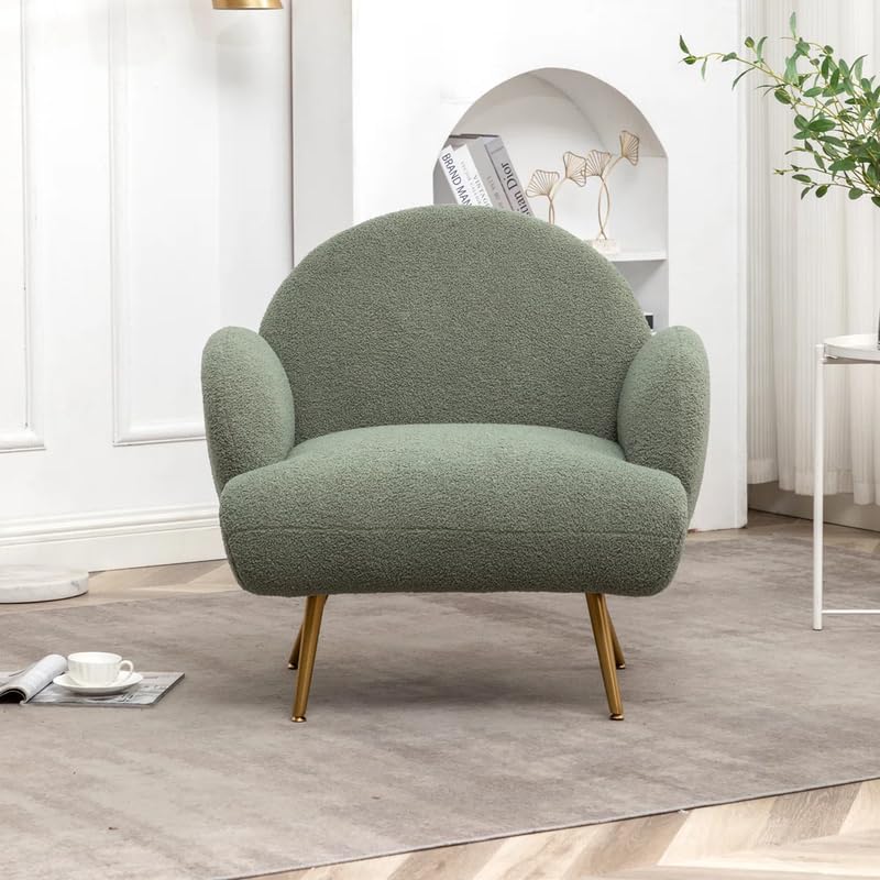 Image of Eleese Teddy Upholstered Armchair, Modern Accent Chair with Metal Legs Soft Fabric, Foam Color - Green