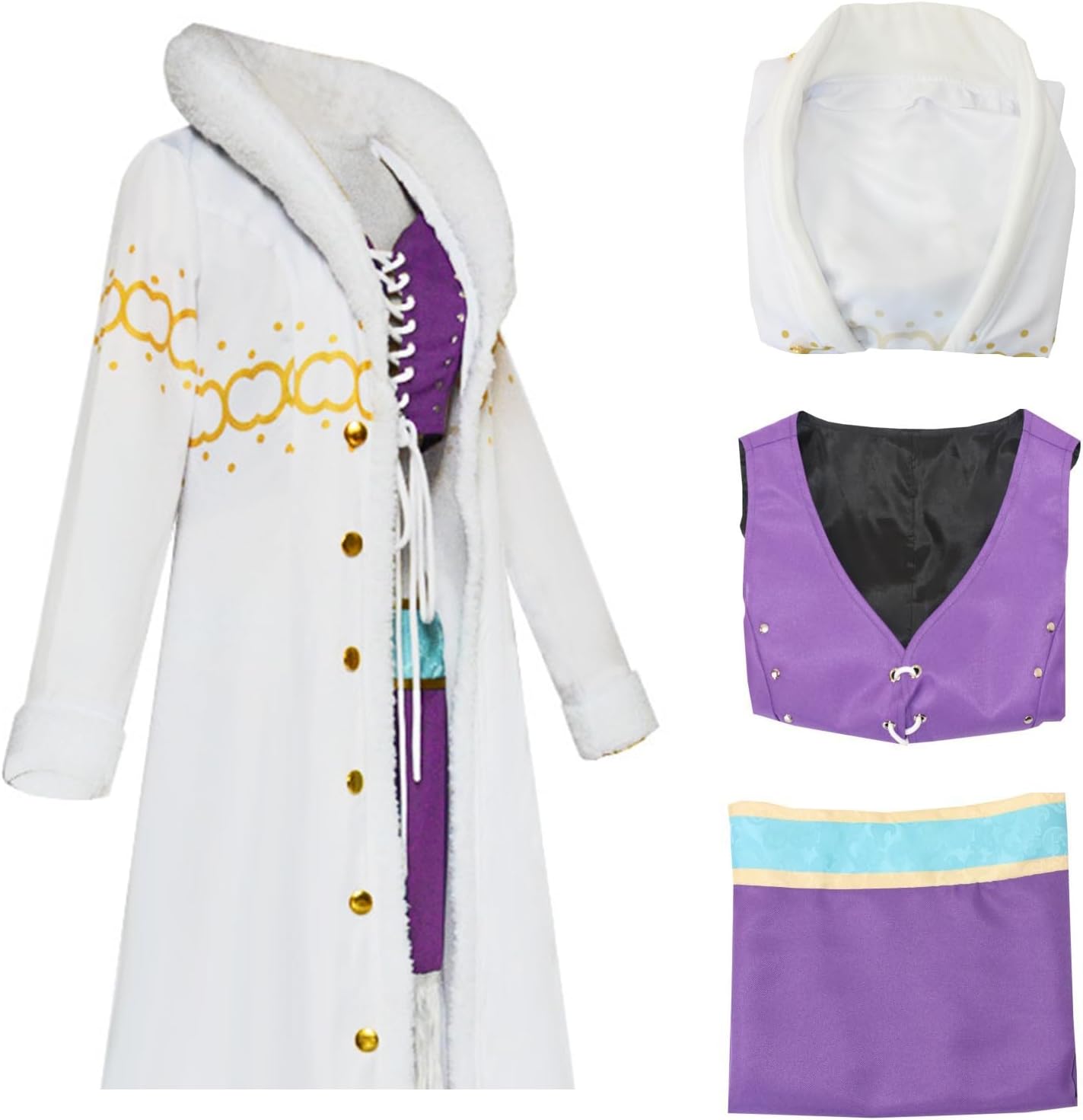Anime Women Purple Cop Top Skirt Cosplay Costume Uniform Long White Coat Robe Jacket Dress Halloween Outfits