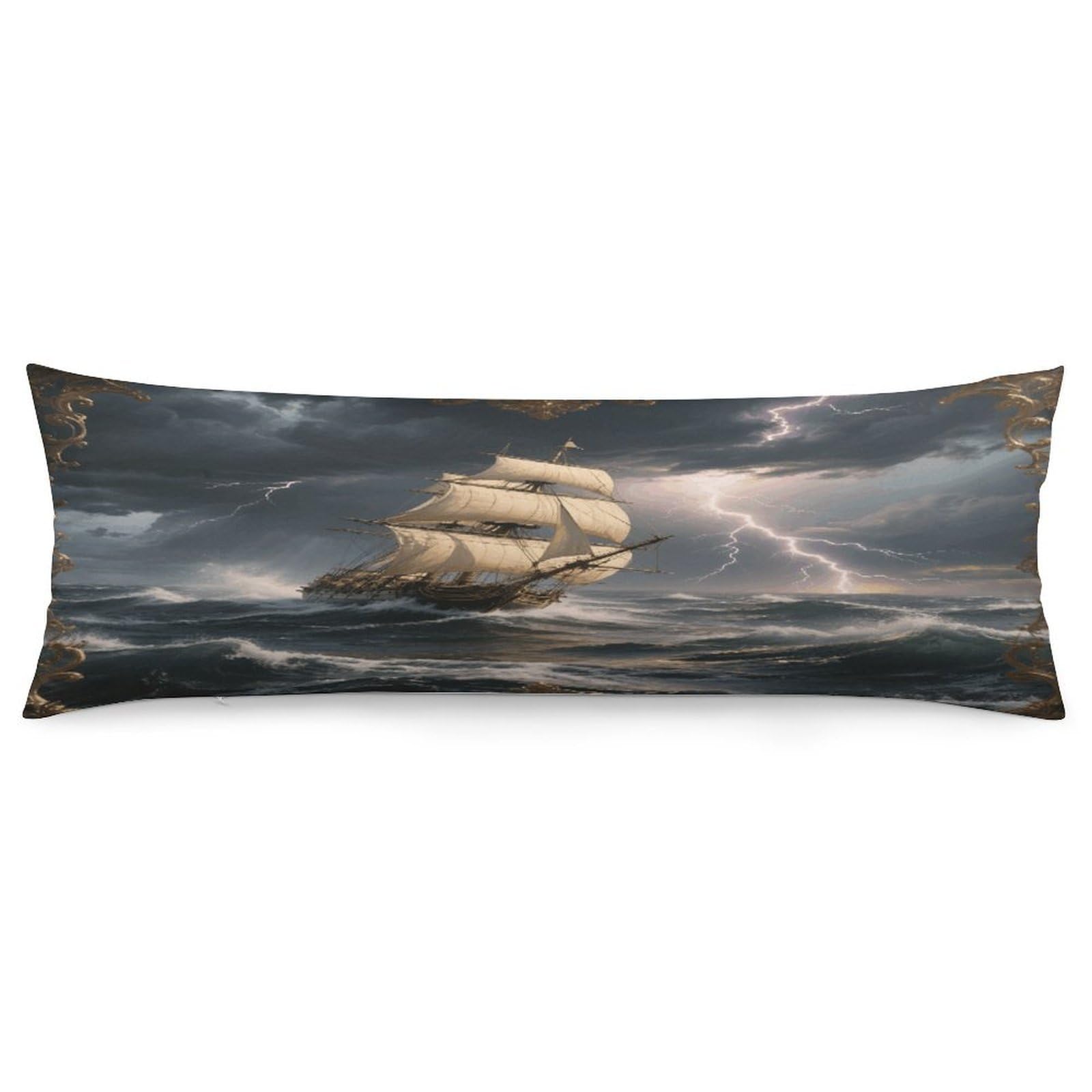 Sailing Ship in Stormy Sea Throw Pillow Cover Soft Pillow Case Decorative Lumbar Pillow Cover Cozy Throw Pillowcase Polyester Rectangular Cushion Case Decor for Couch Sofa Bed