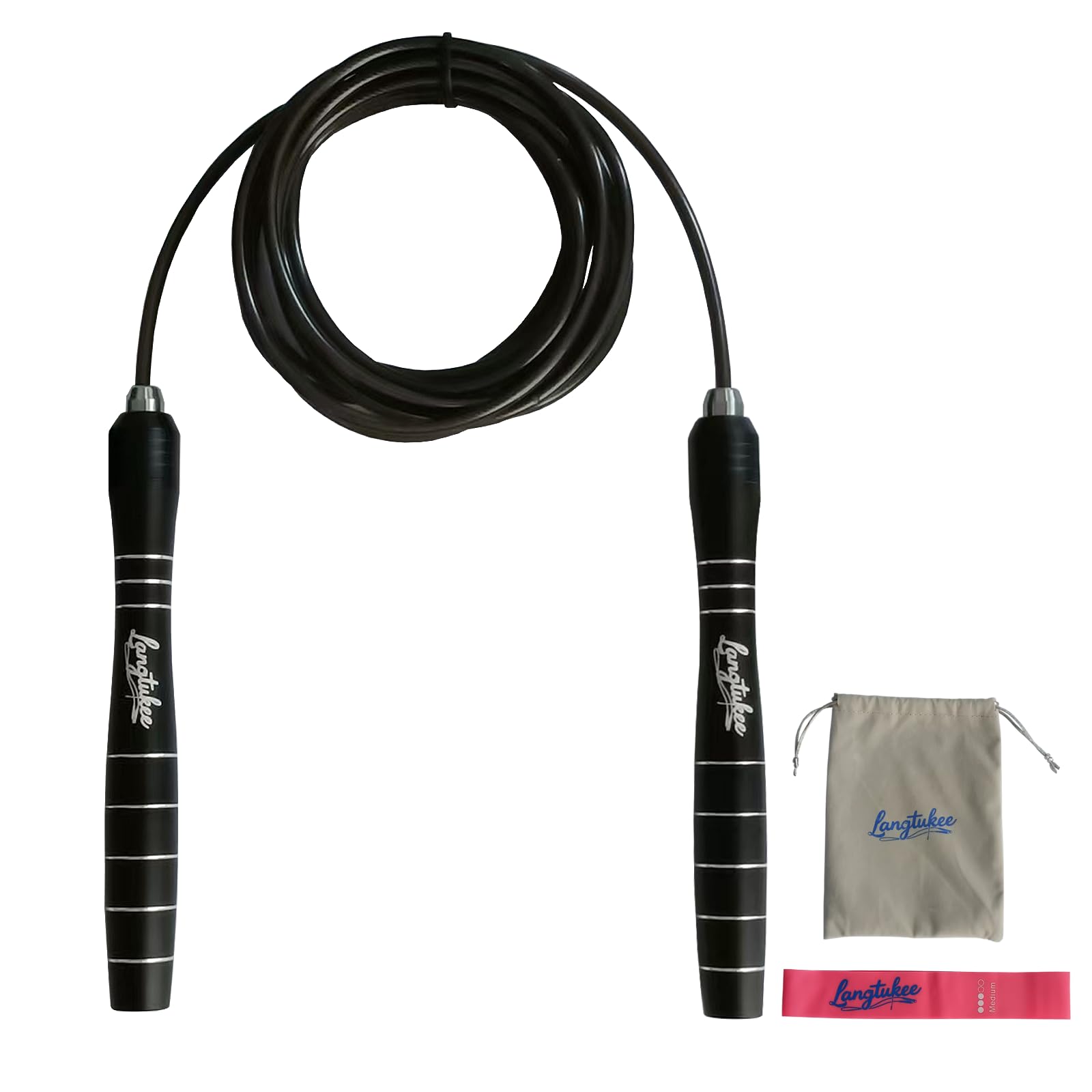 LANGETUKEE Speed Jump Rope - Professional Aluminum Alloy Skipping Rope with 360° Bearings - Adjustable 4mm Steel Cable for Double Unders, Boxing, MMA,