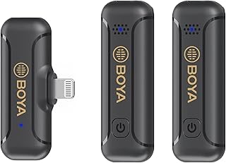 BOYA Microfone de lapela sem fio para iPhone, iPad, microfone profissional plug play, lapela, redução de ruído, mini clipe sem fio, microfone para gravação de vídeo, entrevista de streaming ao vivo BY-WM3T2-D2