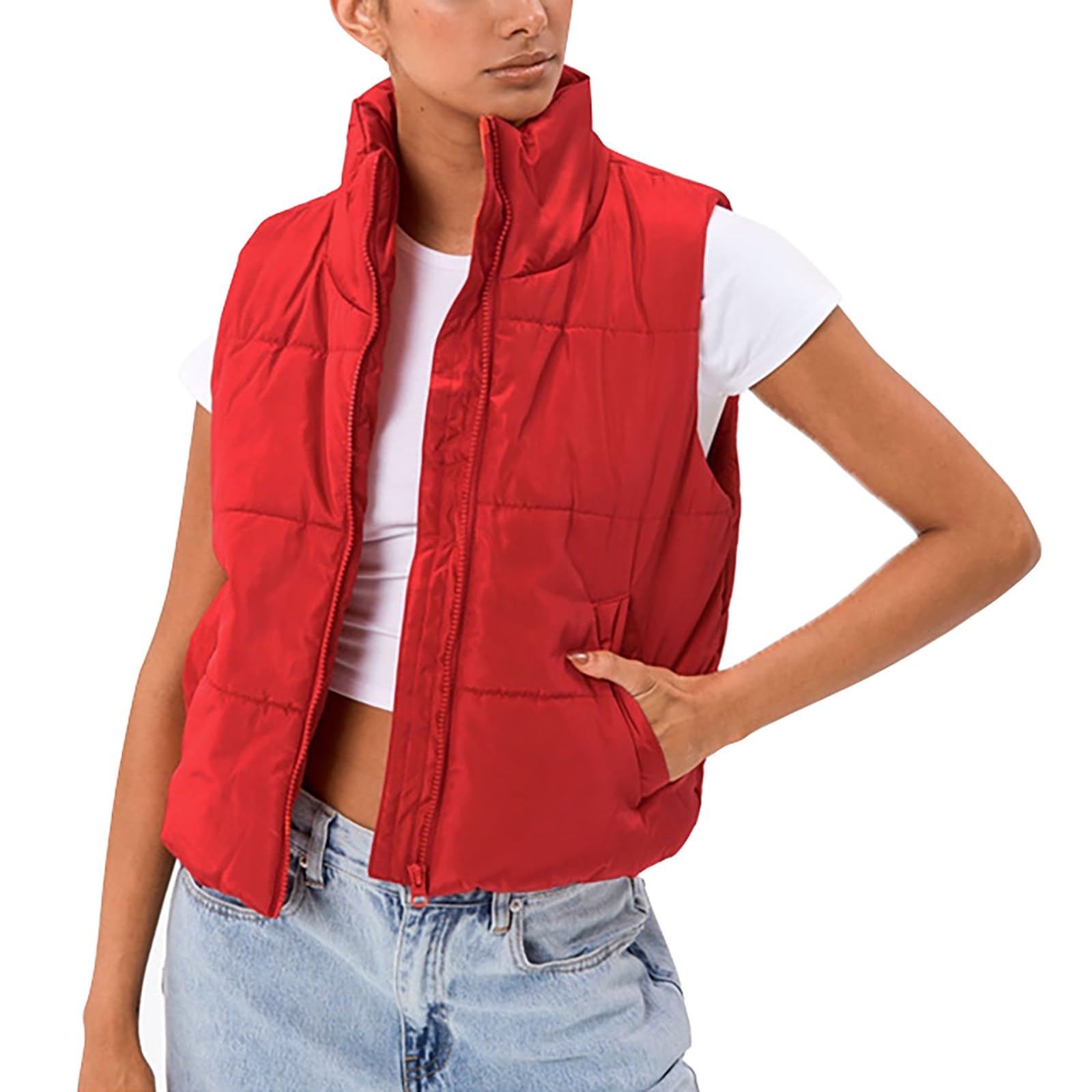 Gilet sans manches contre le froid doudoune légère femme rouge M - 7