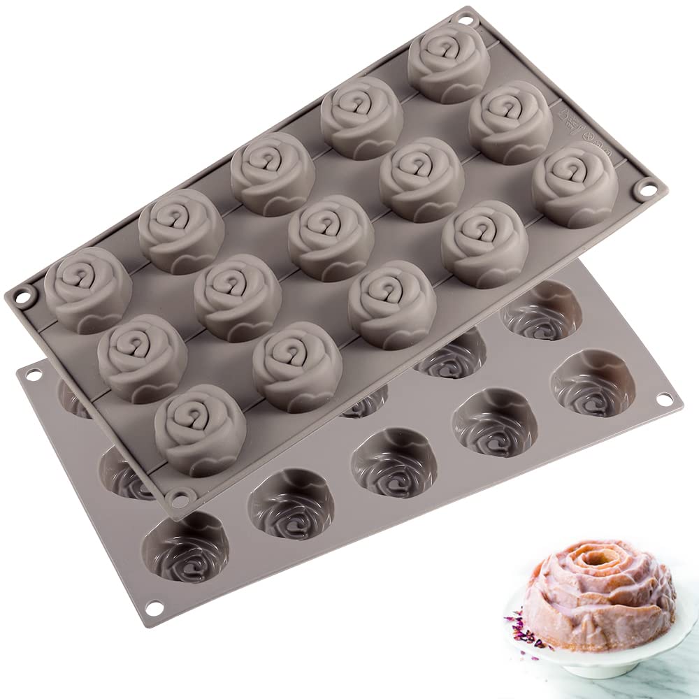 i enjoy + 2PCS Silicone Baking Mould Set, Rose Shaped 15 Cavity Baking Tray,LFGB & BPA Free,Non Stick for Mini Cake
