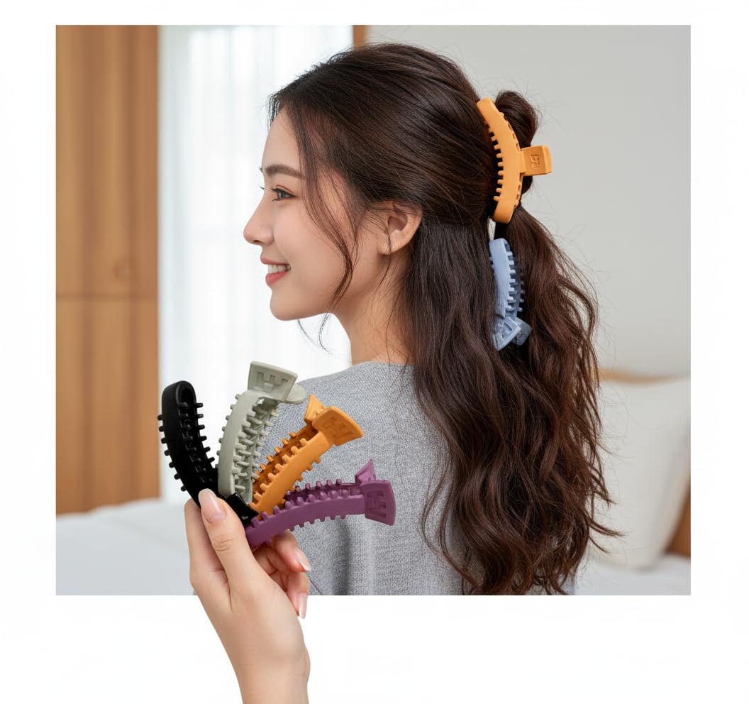 BHARATGAURAV - Hair Accessories Frosted Banana Clips – Vertical Fried Dough Twist Hairpins & Ponytail Set for Women (6 Pcs) - Image 4 thumbnail