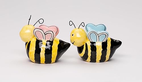 Miniatura 5 de 21028 Juego de saleros y pimenteros de cerámica fina Sweet Lovers Bumblebee Bee Couple de 3 pulgadas de largo