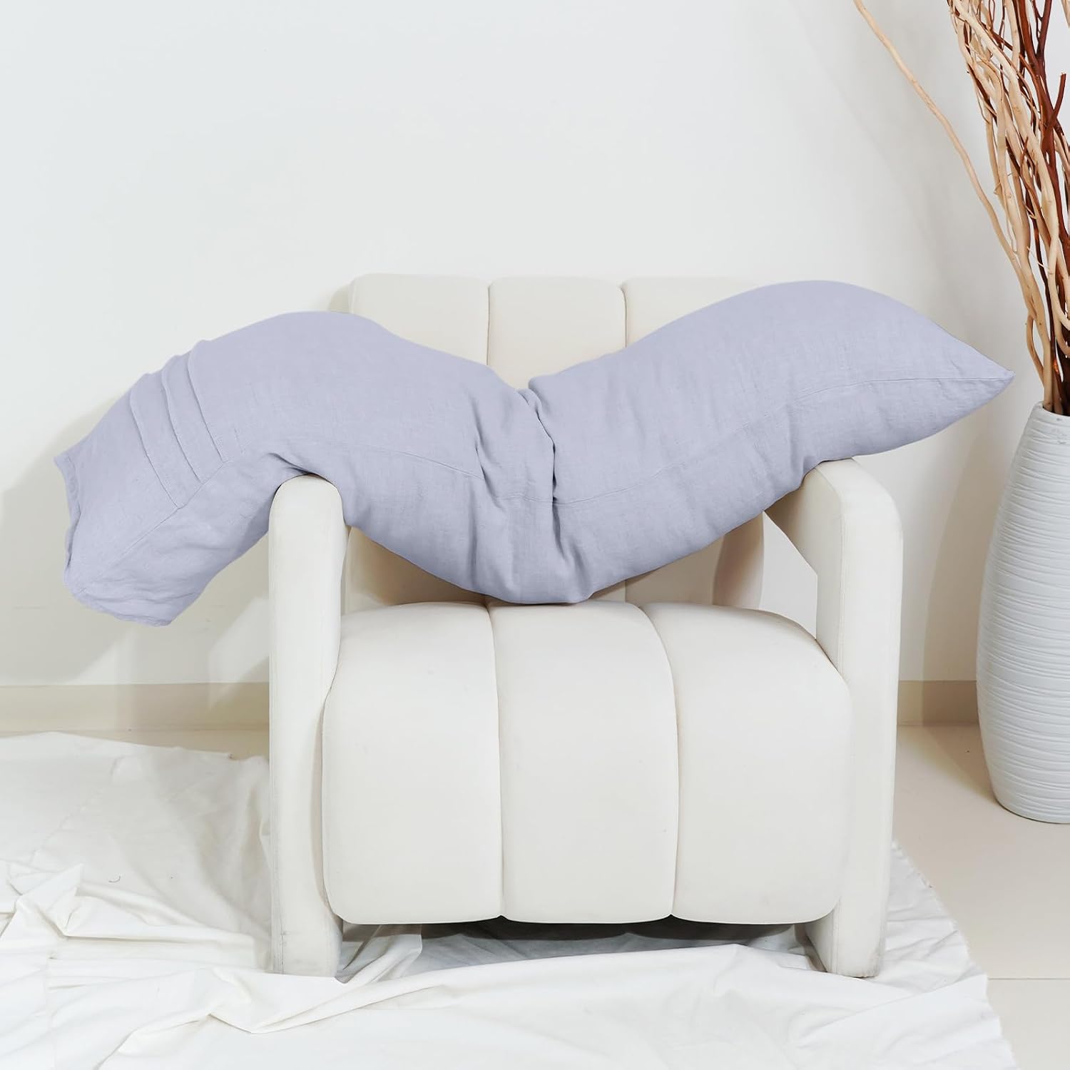 100% Pure Linen Body Pillow Cover 20" x 54" inches,Pillowcase Super Soft and Breathable,Decorative Long Pillow Case with Envelope Closure for Bed (Blue)