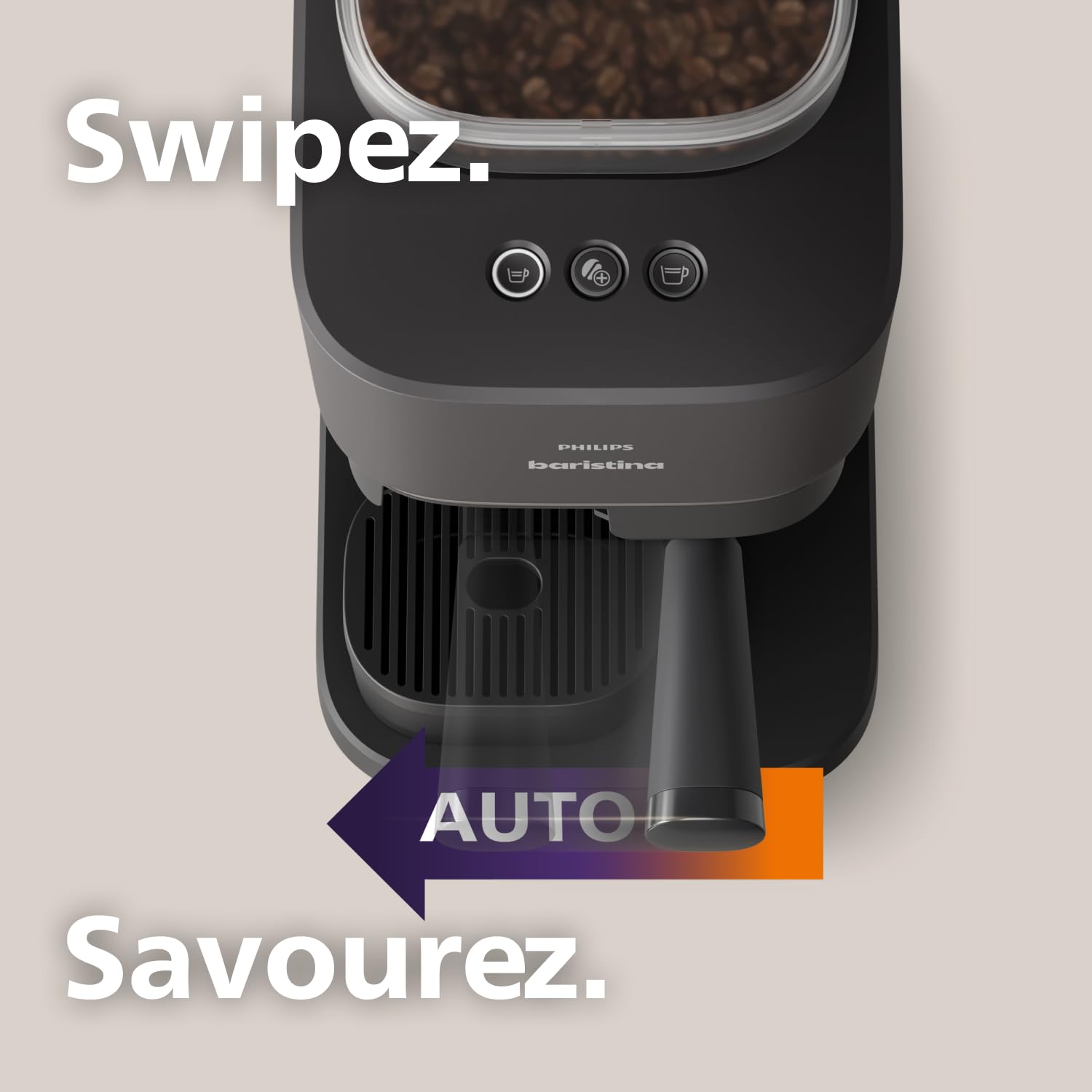 Philips Baristina Machine à expresso, Mouture, tassage et infusion automatiques, 16 bars, Expresso, Lungo, Format compact, Noir avec porte-filtre noir, Machine à café avec broyeur BAR305/60
