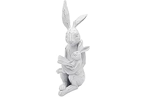 AuldHome Easter Reading Rabbit Figurine with Baby Rabbit