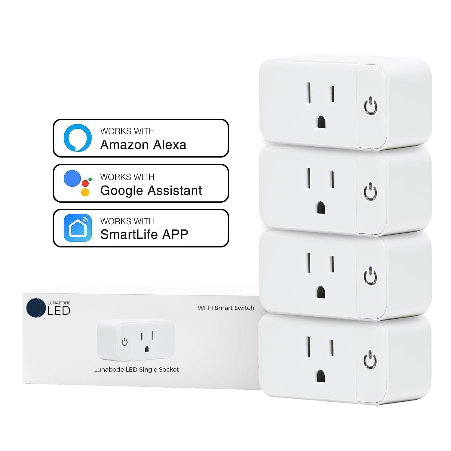 4 Pack Smart Home Wi-Fi Plugs - Alexa Google Home Compatible White Toggle Switch Automatic Operation — view 2