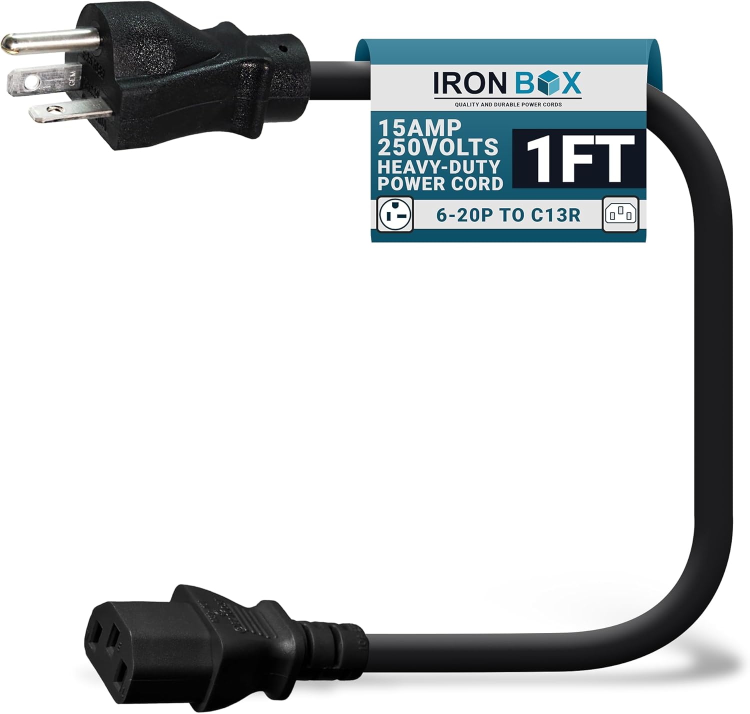IronBox Electric - NEMA 6-20P Plug to IEC C13 Power Cord - 15A/250V, 14/3 AWG - UL Listed Heavy Duty Power Cord - Replacement Cords for Monitor, Computer, Printer, Audio Speaker & More (8ft, Build)