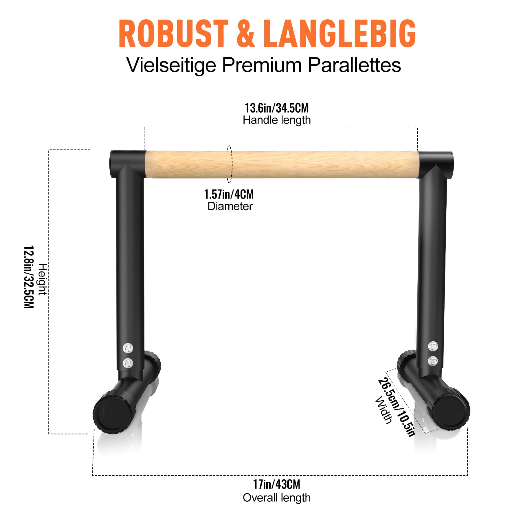 Parallettes, 32.5cm hoch – Push Up Bar & Dip Barren – Rutschfeste Liegestützgriffe aus Holz – Calisthenics Equipment für Indoor & Outdoor – Ideal für Heim-Fitness, Handstand & L-Sit