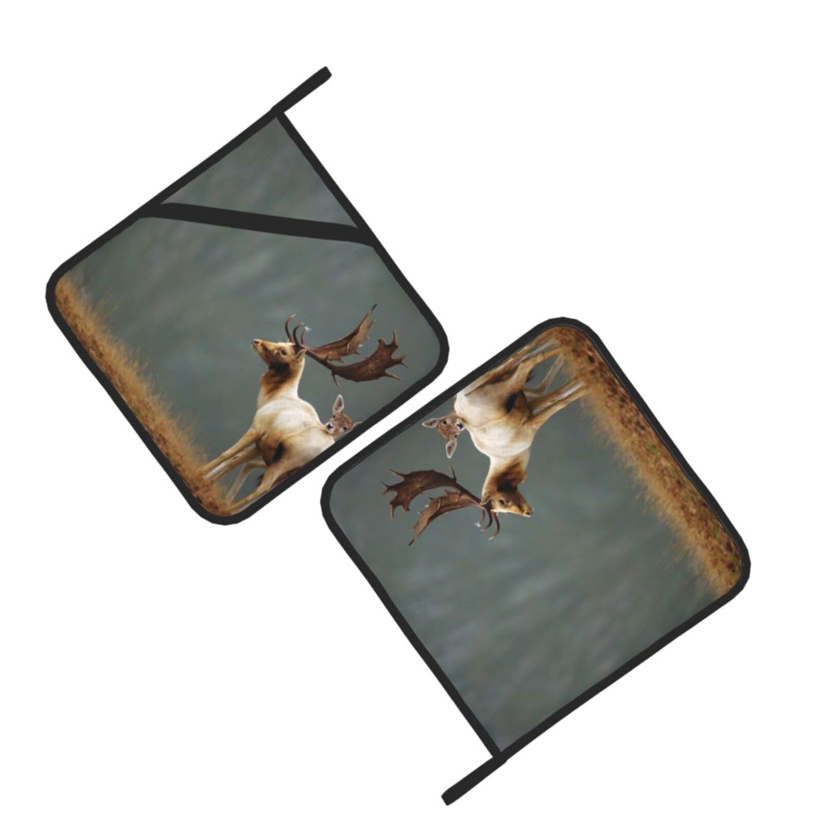 Deer with Antlers Printed Oven Pot Holders Set of 2 Pcs Heat Resistant Kitchen Microwave Potholders for Cooking Baking Grilling