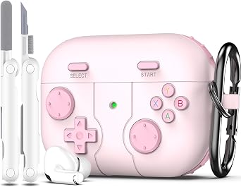 R-fun for AirPods Pro 2 Case, Silicone Game Console Design, Compatible with Airpods Pro Case 2nd / 1st Generation 2023/2022/2019, with Cleaner Kit and Carabiner, Pink