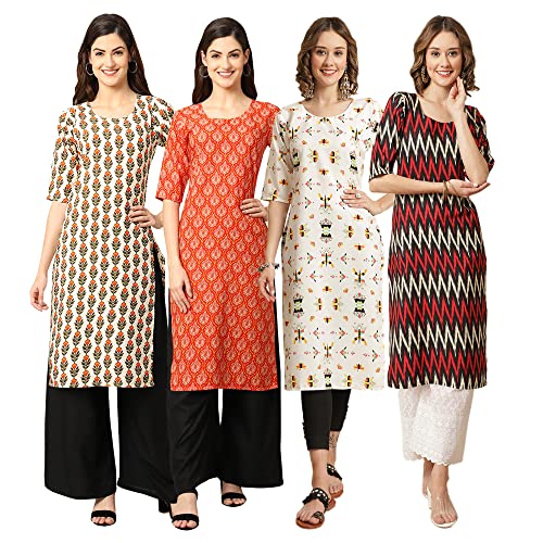 Image of Pinkmint Women's Crepe Digital Print Straight Kurta [Pack of 4]