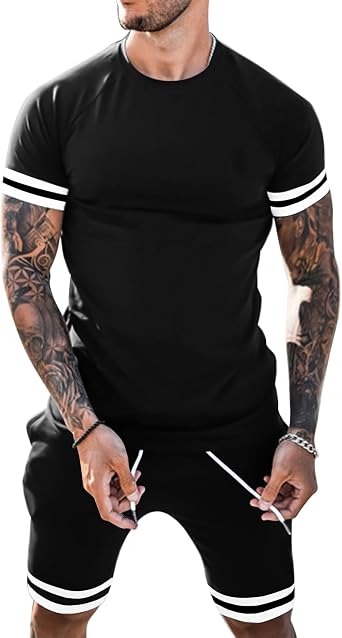 Babioboa Mens Short Sets 2 Piece Outfits Fashion Summer Tracksuit Casual Shirt Shorts Slim Fit Athletic Sports Sweatsuit