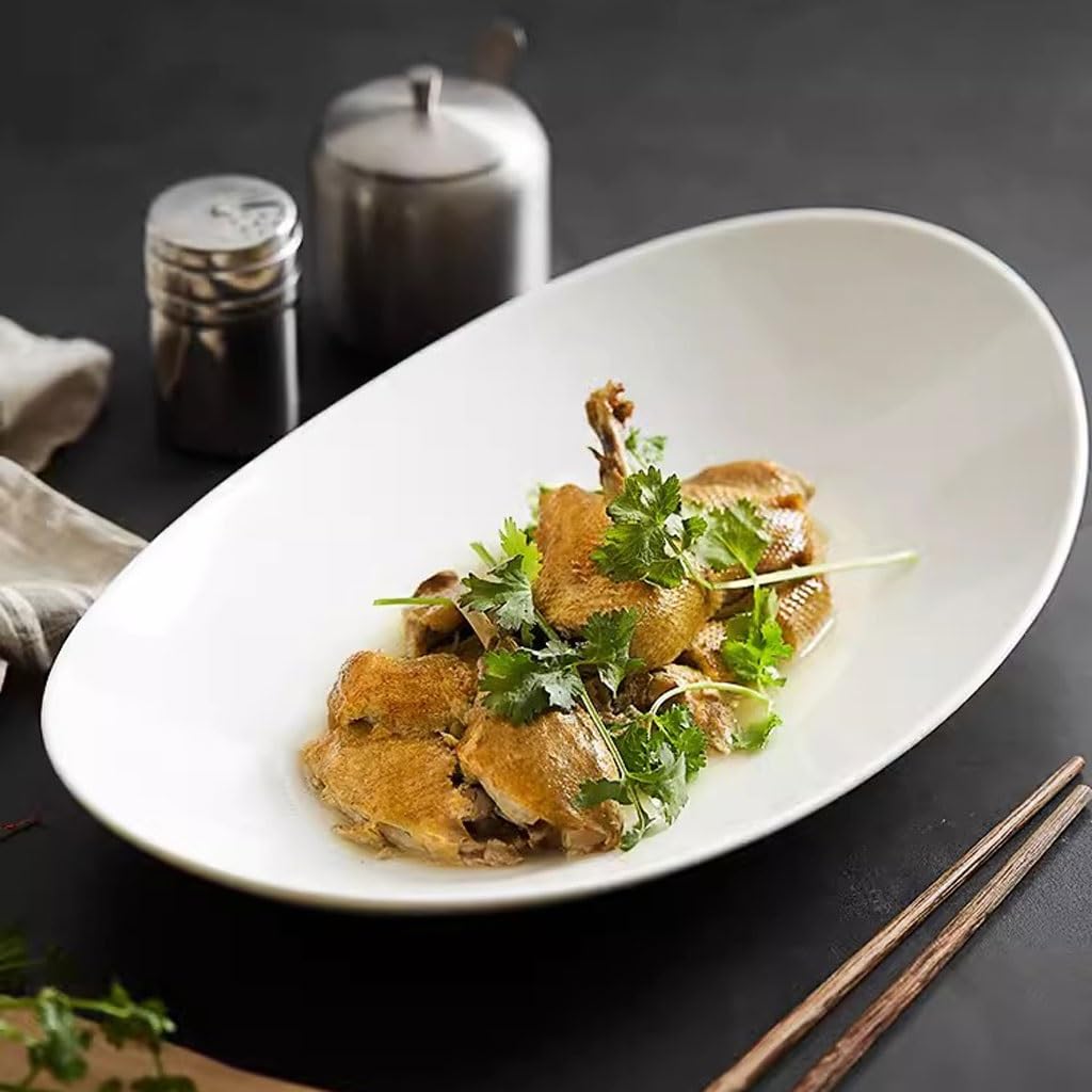 TEESONG Speiseteller Teller Teller Weiß Porzellan Nordic Fish Plate Gedämpft Fisch Teller Home Light Luxus Dish Plate Hotel Restaurant Geschirr Teller Teller Stapelbar Speiseteller