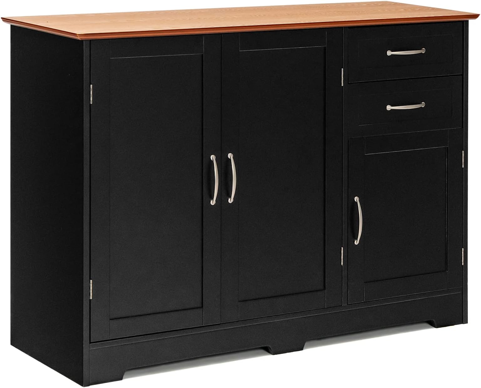 COSTWAY Sideboard Storage Cabinet, Morden Kitchen Cupboard with Adjustable Shelf, Drawers and Doors, Large Buffet Cabinet Unit for Dining Living Room Hallway (Black+Vermilion, 100x40x78cm)
