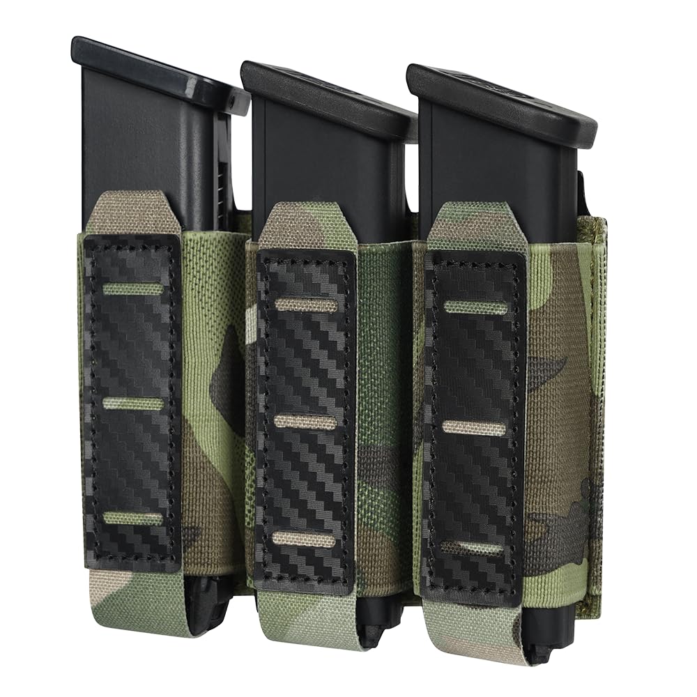 3 Magazine Holder 9mm Molle Pistol Magazine Pouches,Triple 9MM mag Pouch,9mm Elastic Magazine Holster,with Inner Loop Panel Laser-Cut Hardshell Mag Carrier,Compatible MOLLE Tactical Belts