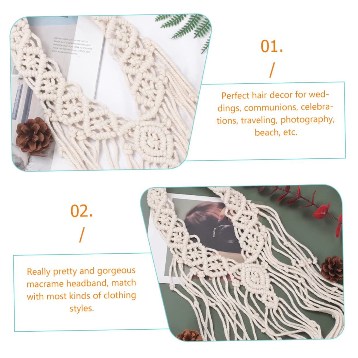 MAGICLULU 2 Pz per fasce per di fiori hair charms cerchietti bambina accessori per da sposa velo bohémien ragazza Anello per strass
