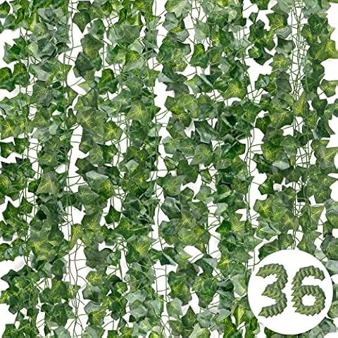 DazSpirit 36Pcs Artificial Ivy Leaf Garland, 252 Ft Artificial Ivy Vines, Fake Vines, Fack Leaves Hanging Plants, for Wedding, Party, Home, Kitchen, Garden, Bedroom, Office, Wall Decoration Cover