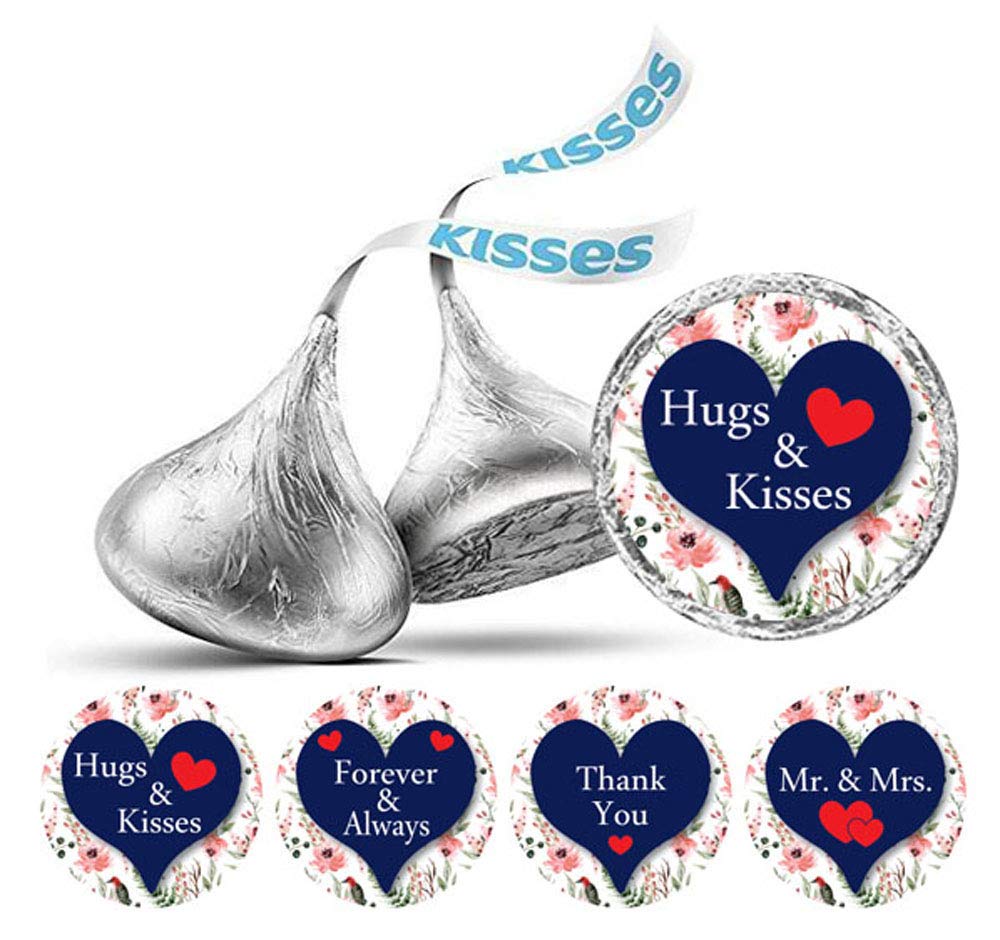 Darling Souvenir Las etiquetas de la Marina Azul besos Paquete de 190 piezas de bricolaje corazón y floral de la boda pegatinas de pegatinas de chocolate