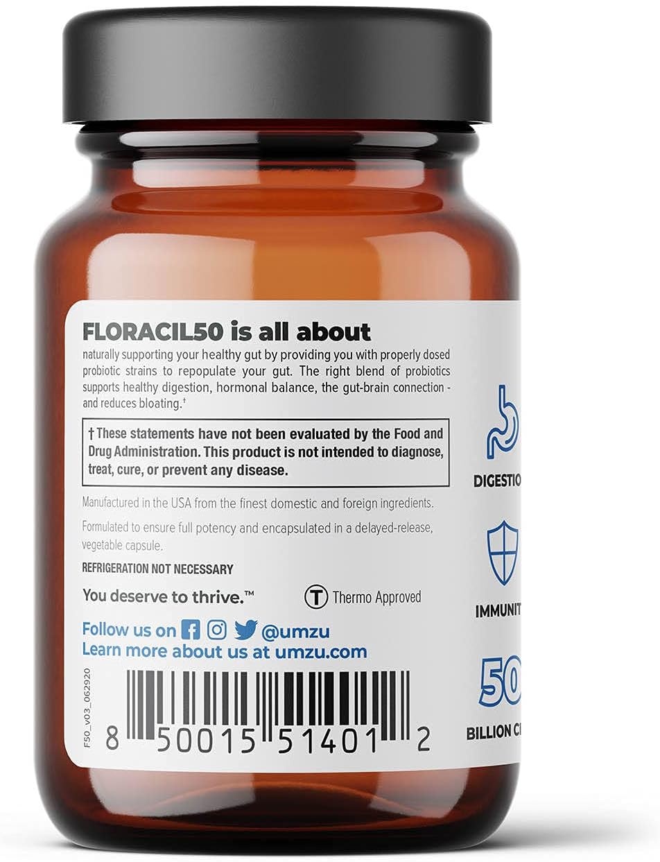 UMZU Floracil50 - Daily Probiotic Supplement - Contains 8 Gut Healthy Bacteria Strains - 1 Month Supply : Health & Household