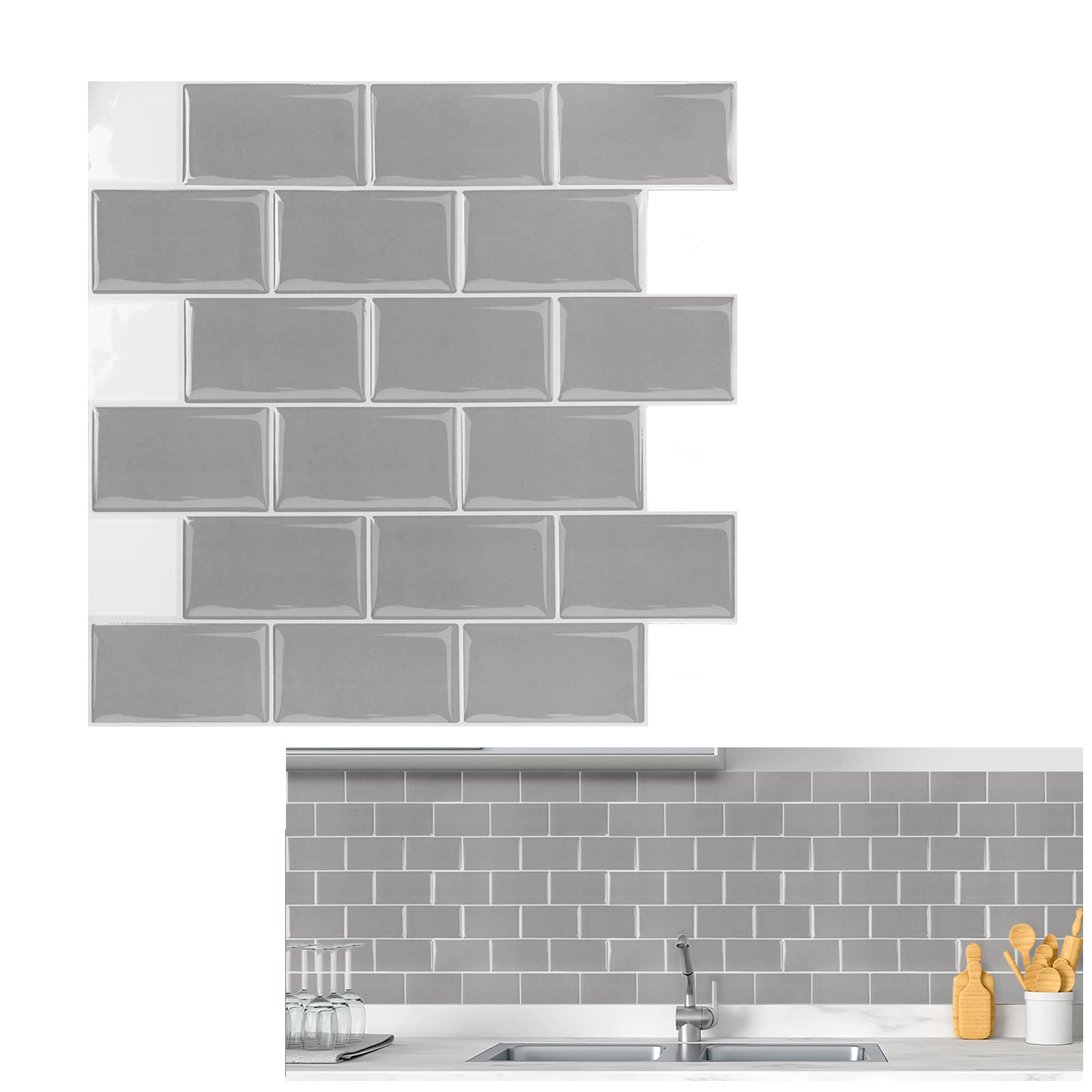 10 Fogli Adesivi Piastrelle 3D PVC - 30x30 Cm, Autoadesivi, Impermeabili, Per Cucina E Bagno