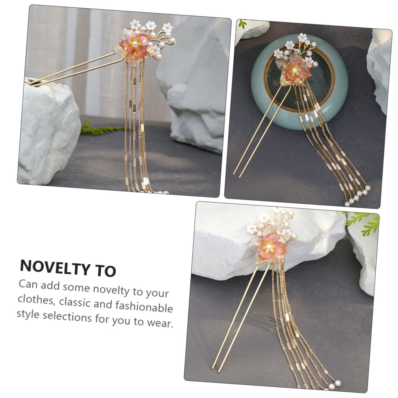 minkissy Hanfu - 5 forcine per capelli cinesi da sposa, con perle e fiori, fermagli per capelli da donna, stile retrò, per sposa, copricapo con nappa, forcina per capelli da ragazza