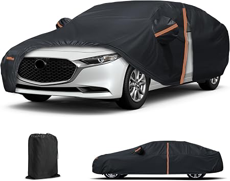 Car Cover for Mazda 3 Sedan 2004-2025, All Weather Waterproof | Full Exterior Cover with Zipper Door, Windproof Straps, UV Protection, Rain Snow Dust Resistant and Scratch Resistant
