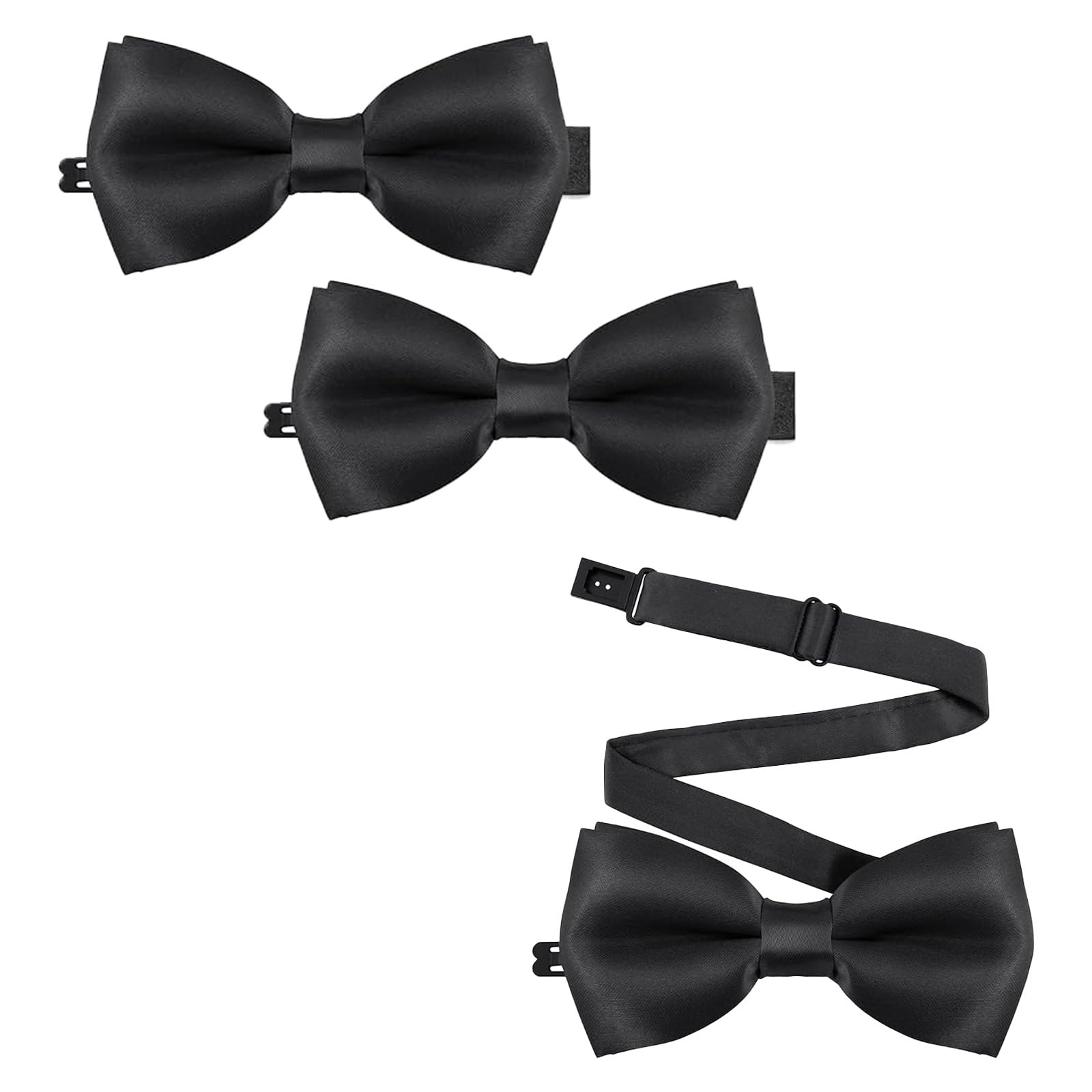 Zbooroor Men's Black 3 Pcs Bow Tie, Bow Tie For Bowtie Satin Tux Classic, Silk Bow Ties For Pre Tied Adjustable Formal For Party Wedding