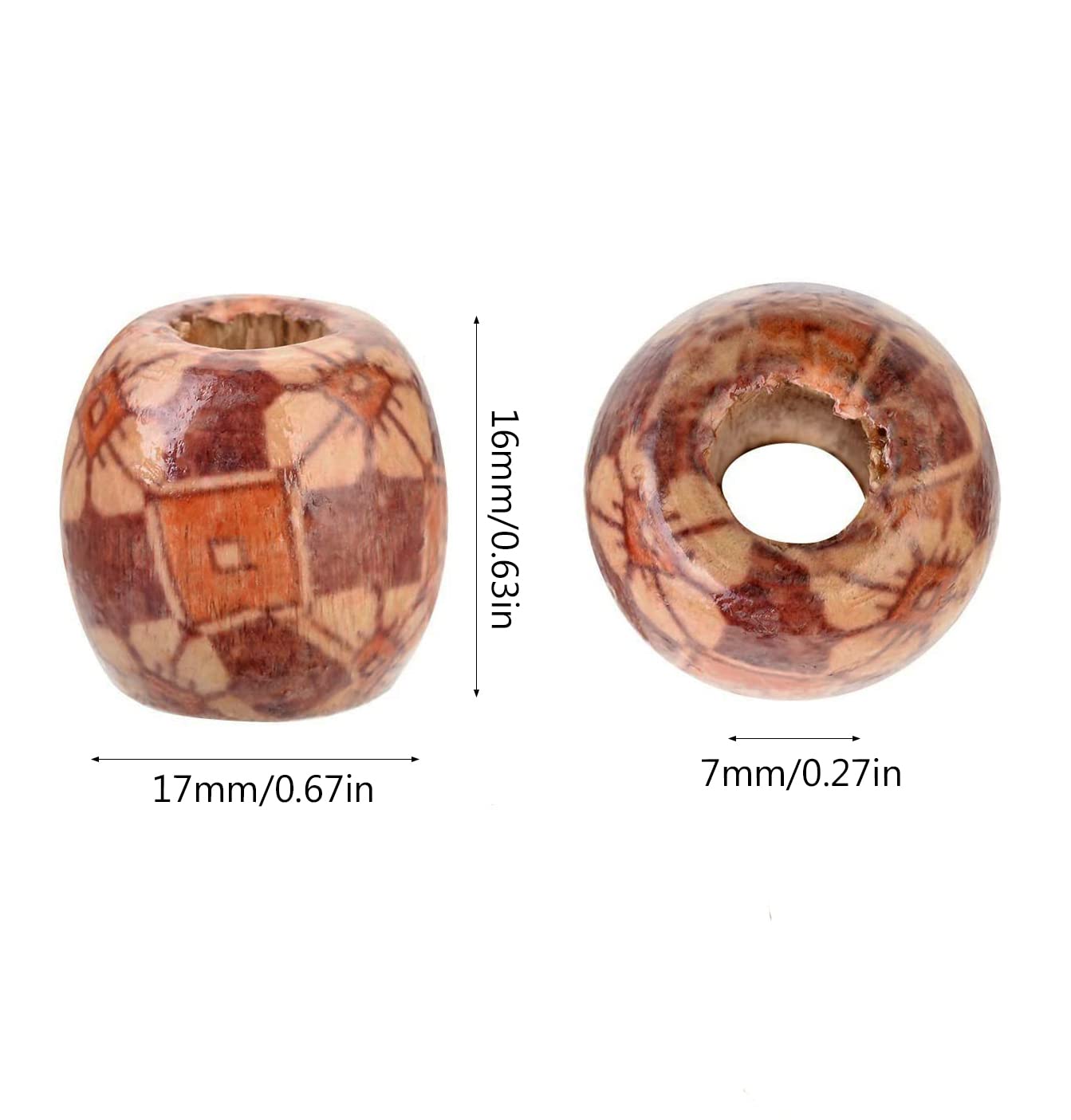 BetterJonny Abstandshalter-Perlen, gemischte bemalte Fass-Holzperlen, 17x16 mm, rundes, bedrucktes Muster, Trommelholz, lose Perlen für DIY-Herstellung von Armbändern, Haarhandwerksprojekt, 200 Stück