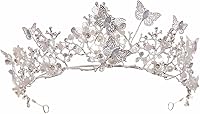 Vista 1 de Tiaras y coronas de mariposa con diamantes de imitación, corona de novia, barroco, reina, tocado de perlas para mujer (plateado)