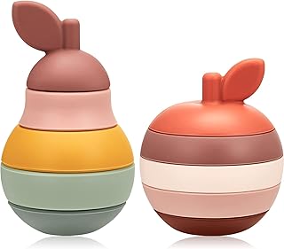 2 Pack Nesting Toys, Baby Silicone Toys, Pear Apple Silicone Stacking Toy for Babies, Toddlers, Kids, Baby Educational Toys, Nesting Blocks, Sorting Teething Toys, Gifts