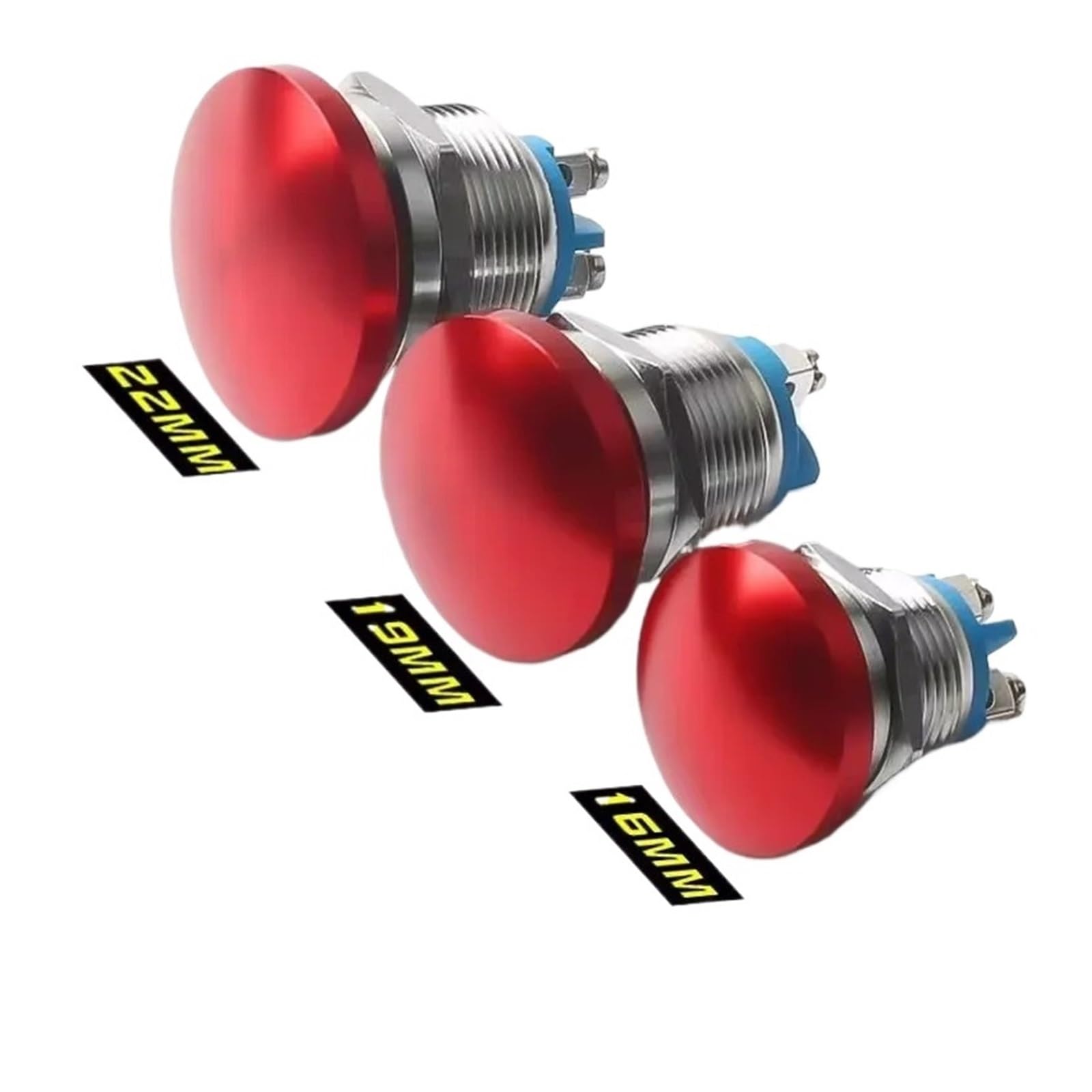 KFGWOPOYVY 16mm/19mm/22mm,Panel Metal Switch With Screw,No Welding Big Head Momentary Not Fixed Push Button Auto Reset,200V 2A 1NO(Red,22mm)