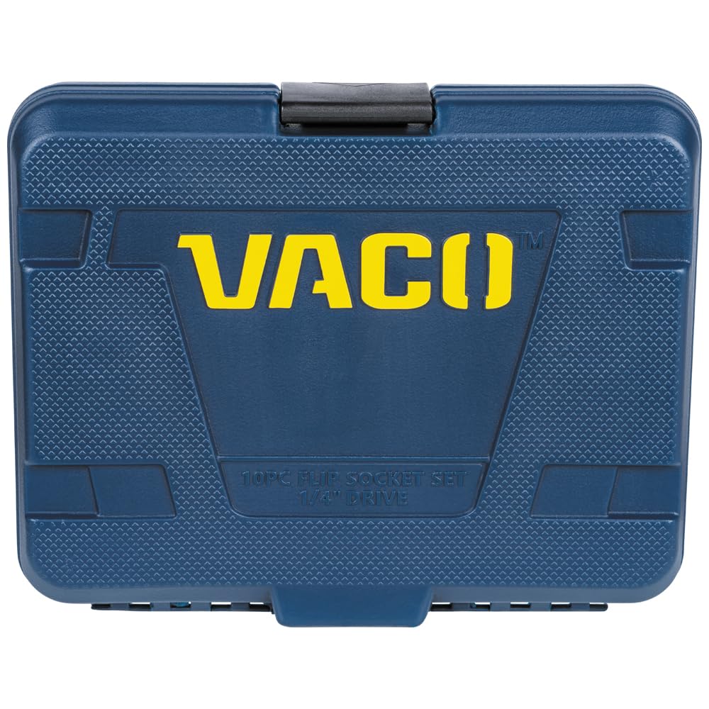 VACO VAC4102 10-częściowy zestaw nasadek udarowych 2 w 1, z etui, adapterami, grzechotką, 6 gniazd, 12 SAE i rozmiary metryczne do napędu 1/4 cala