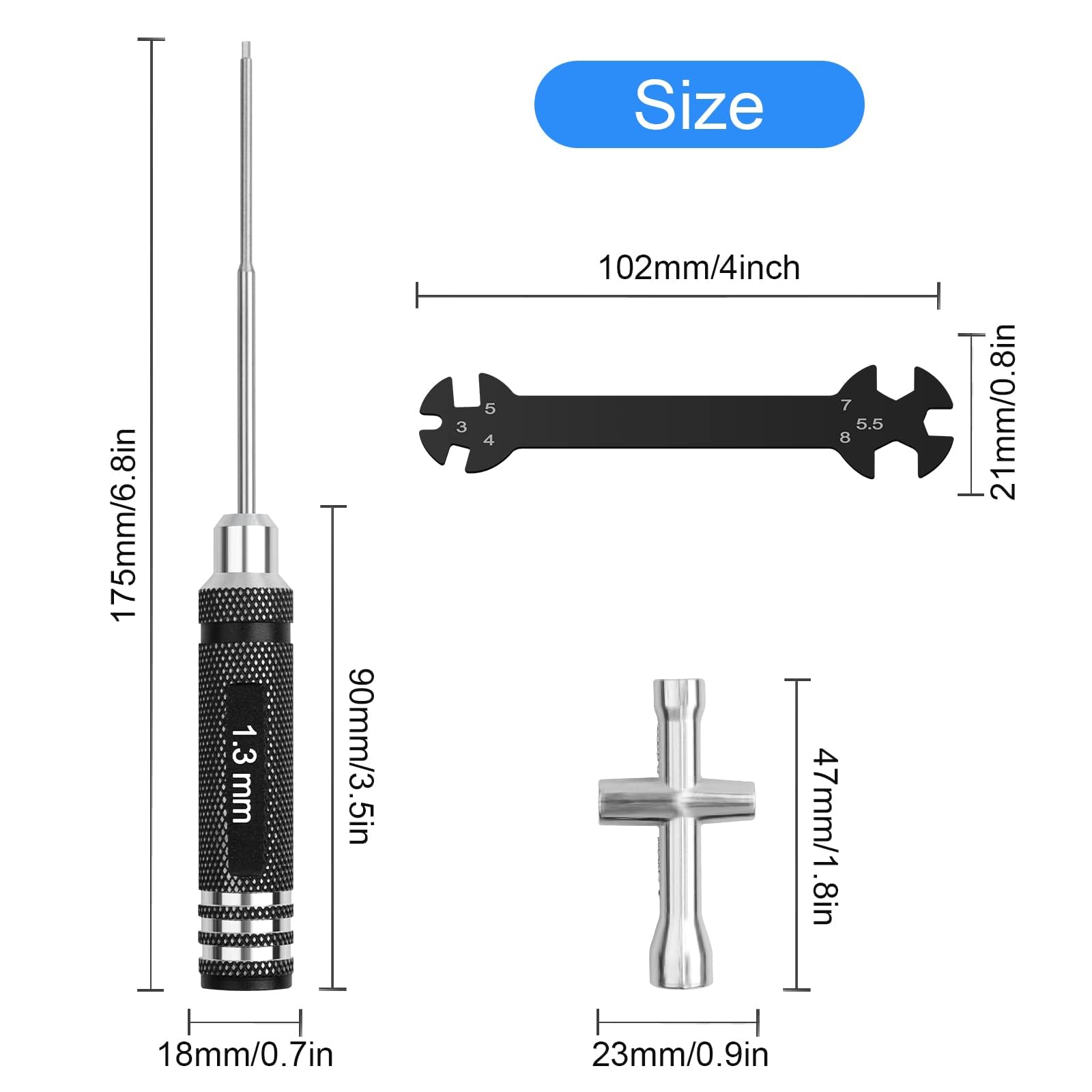 Ensemble d'outils de tournevis hexagonaux RC : 0,9 mm, 1,27 mm, 1,3 mm, 1,5 mm, 2,0 mm, 2,5 mm, 3,0 mm, kit de tournevis hexagonaux avec tournevis à écrou hexagonal et clé de voiture télécommandée