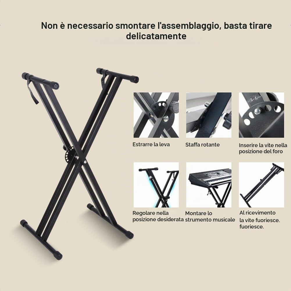 Supporto per Tastiera Musicale, Supporto Stand per Tastiera Pianoforte Regolabile, Supporto Doppio Rinforzato a X per Tastiera Musicale